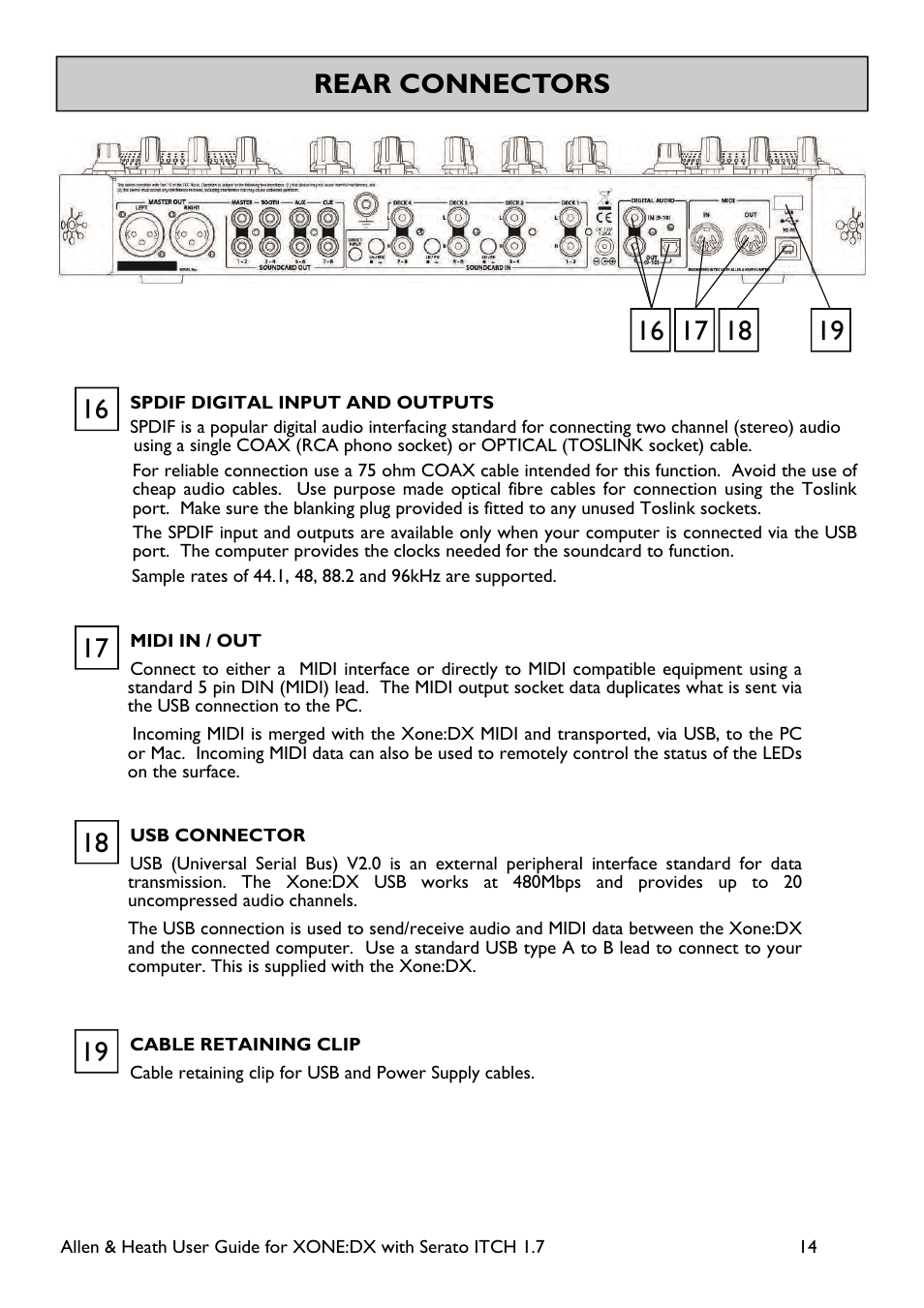 Rear connectors | Allen&Heath Xone DX User Manual | Page 14 / 67