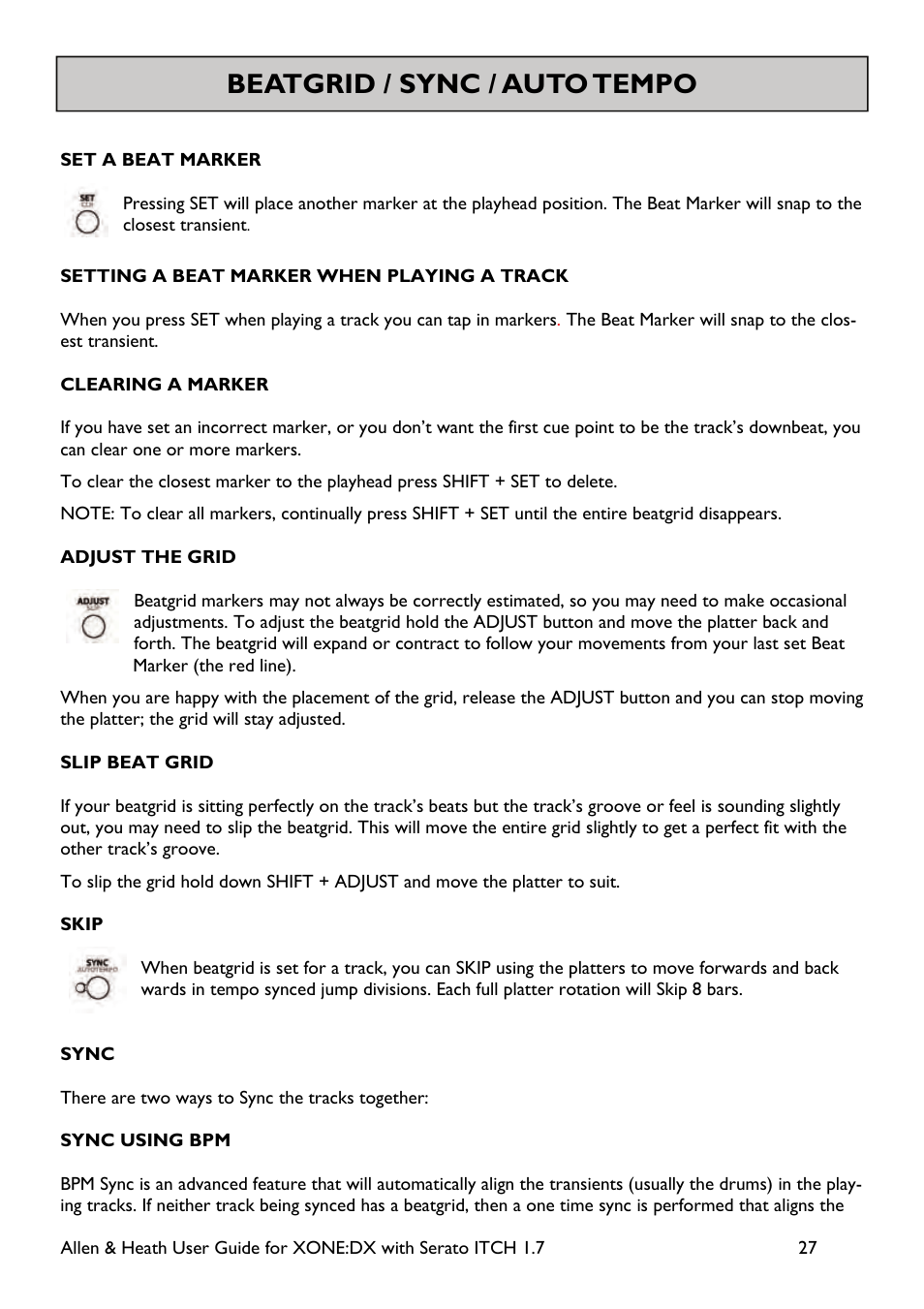 Beatgrid / sync / auto tempo | Allen&Heath Xone DX User Manual | Page 27 / 67