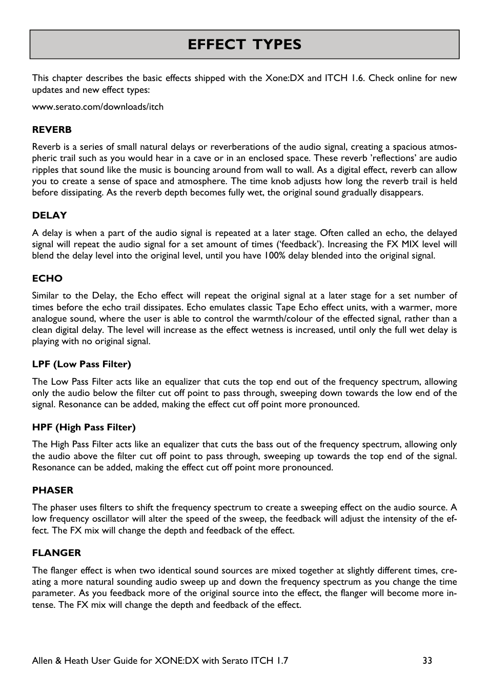 Effect types | Allen&Heath Xone DX User Manual | Page 33 / 67