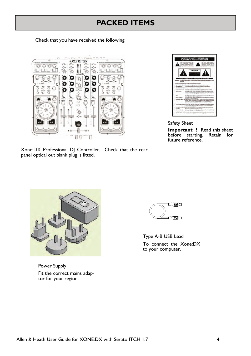 Packed items | Allen&Heath Xone DX User Manual | Page 4 / 67