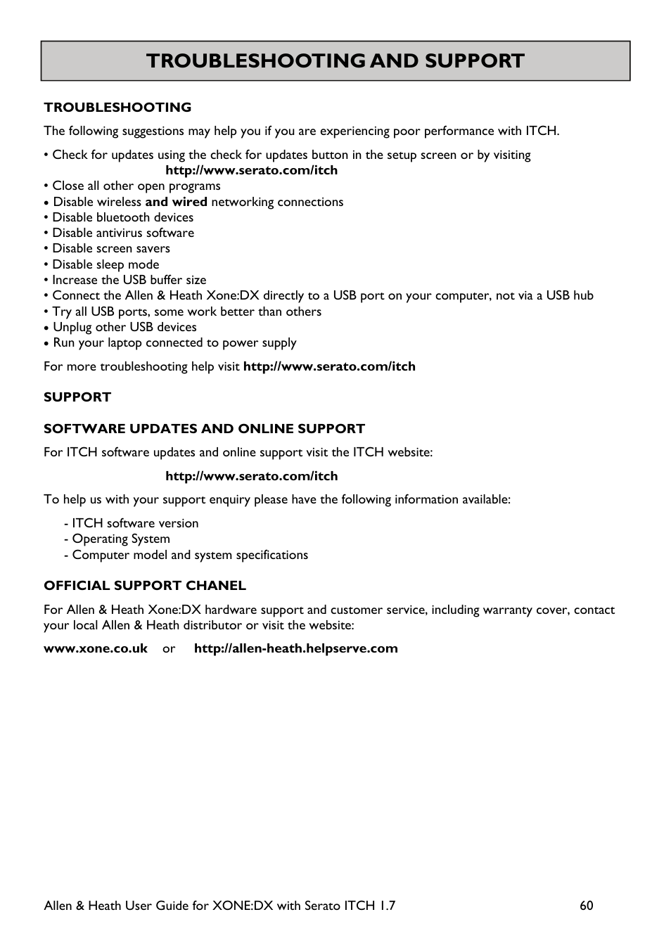 Troubleshooting and support | Allen&Heath Xone DX User Manual | Page 60 / 67