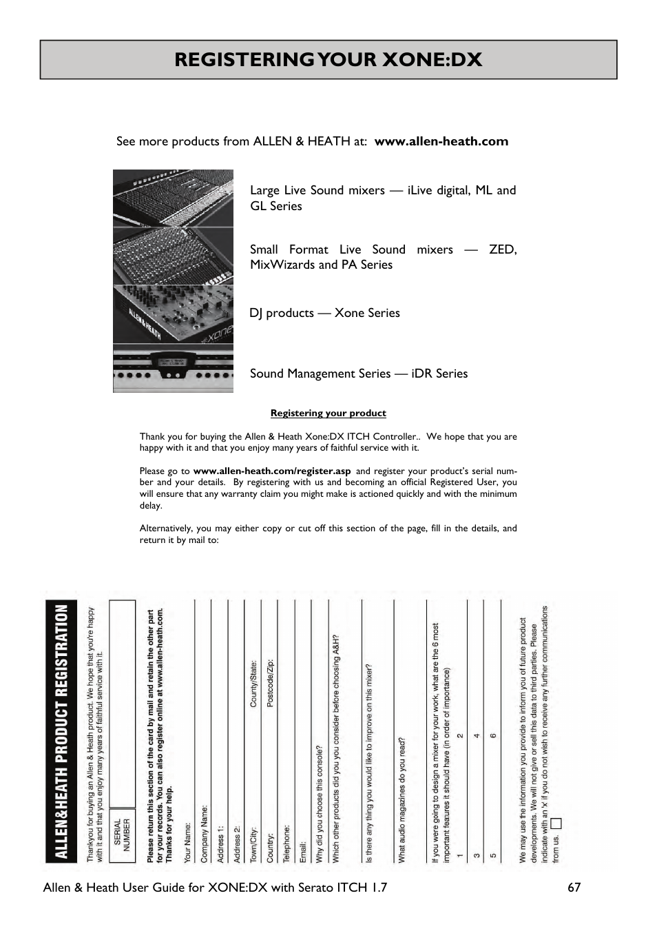 Registering your xone:dx | Allen&Heath Xone DX User Manual | Page 67 / 67