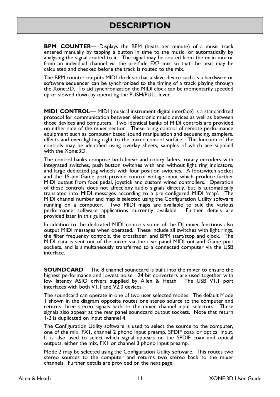 Description | Allen&Heath Xone 3D User Manual | Page 11 / 42