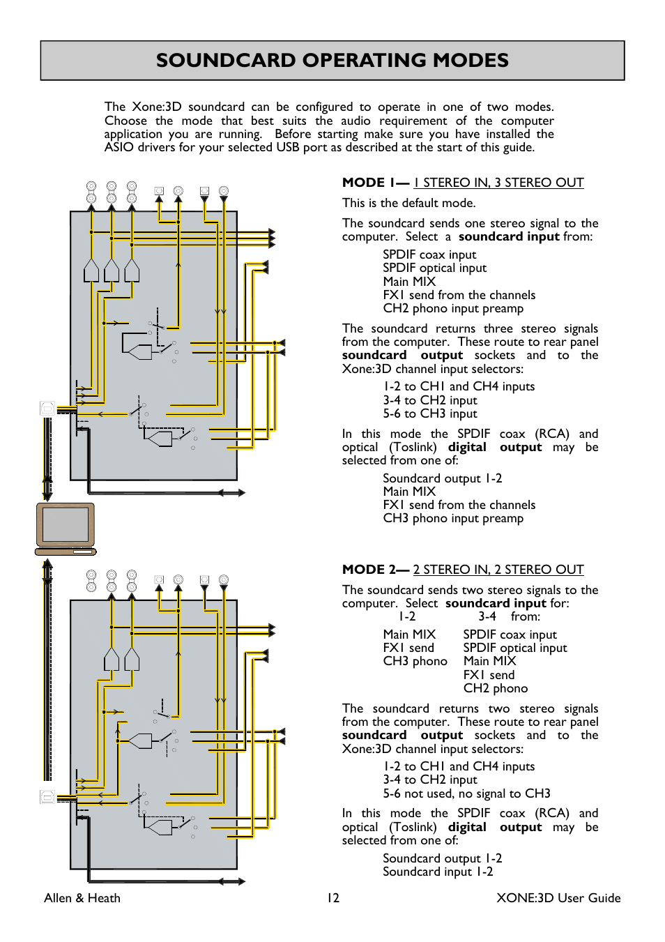 Soundcard operating modes, Allen & heath 12 xone:3d user guide | Allen&Heath Xone 3D User Manual | Page 12 / 42
