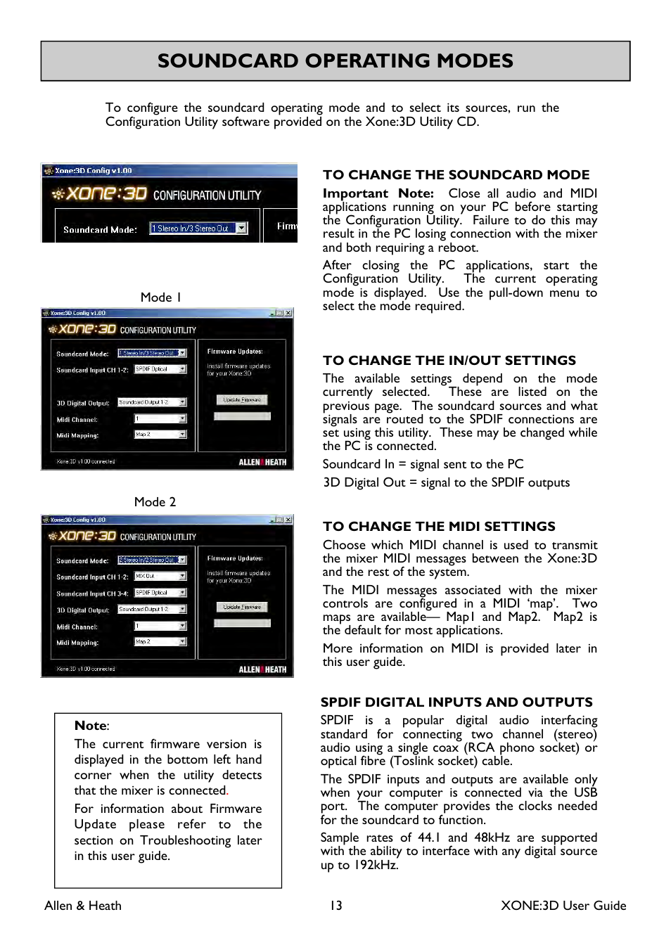 Soundcard operating modes | Allen&Heath Xone 3D User Manual | Page 13 / 42