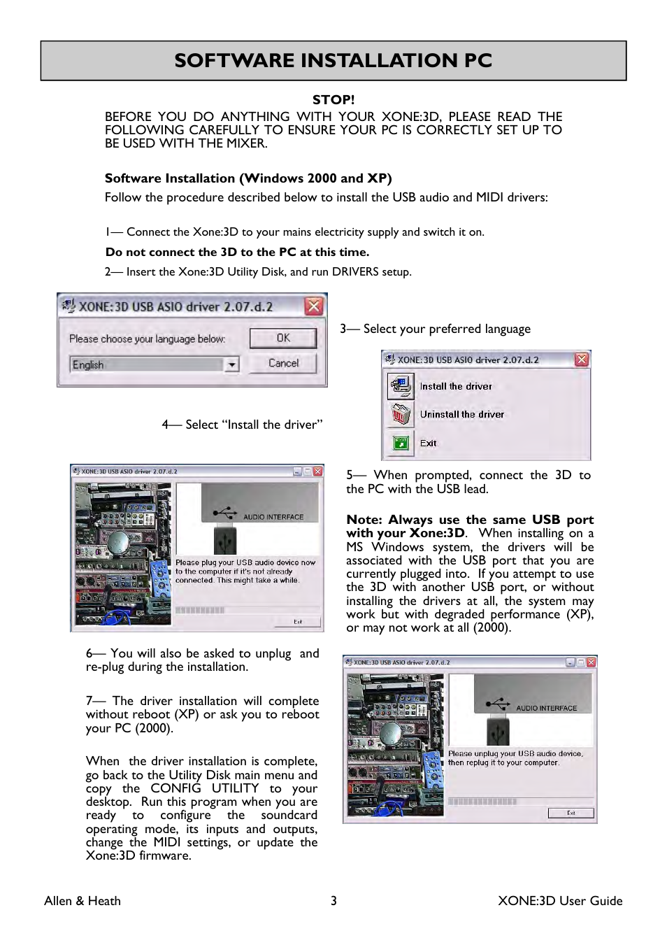Software installation pc | Allen&Heath Xone 3D User Manual | Page 3 / 42