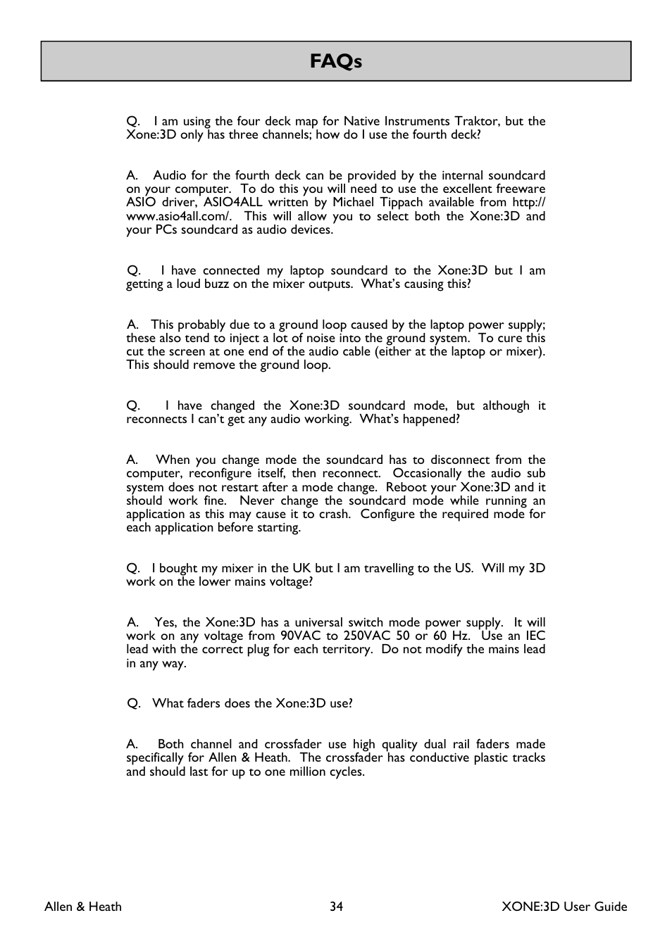 Faqs | Allen&Heath Xone 3D User Manual | Page 34 / 42