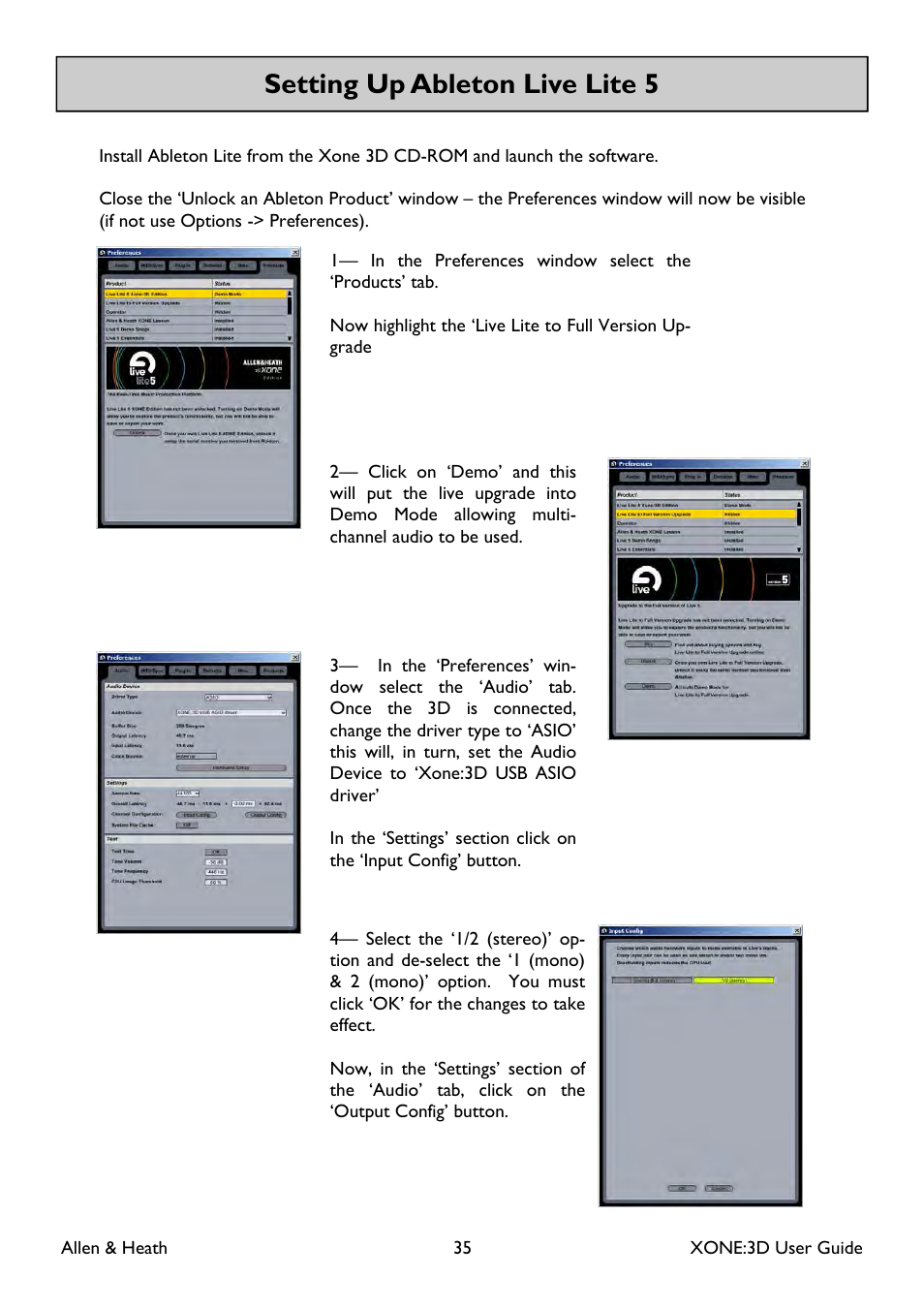 Setting up ableton live lite 5 | Allen&Heath Xone 3D User Manual | Page 35 / 42