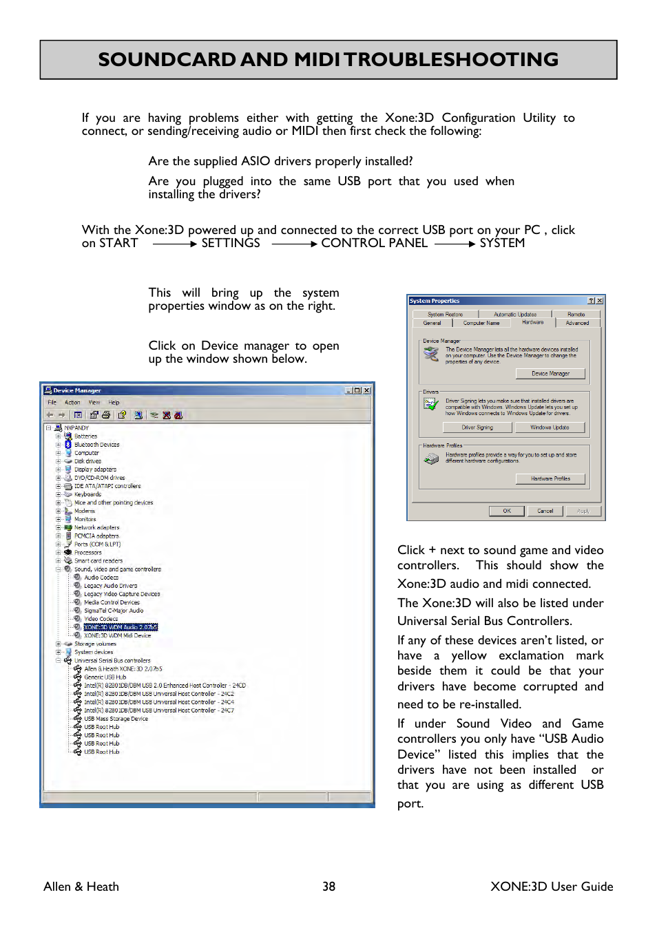 Soundcard and midi troubleshooting | Allen&Heath Xone 3D User Manual | Page 38 / 42