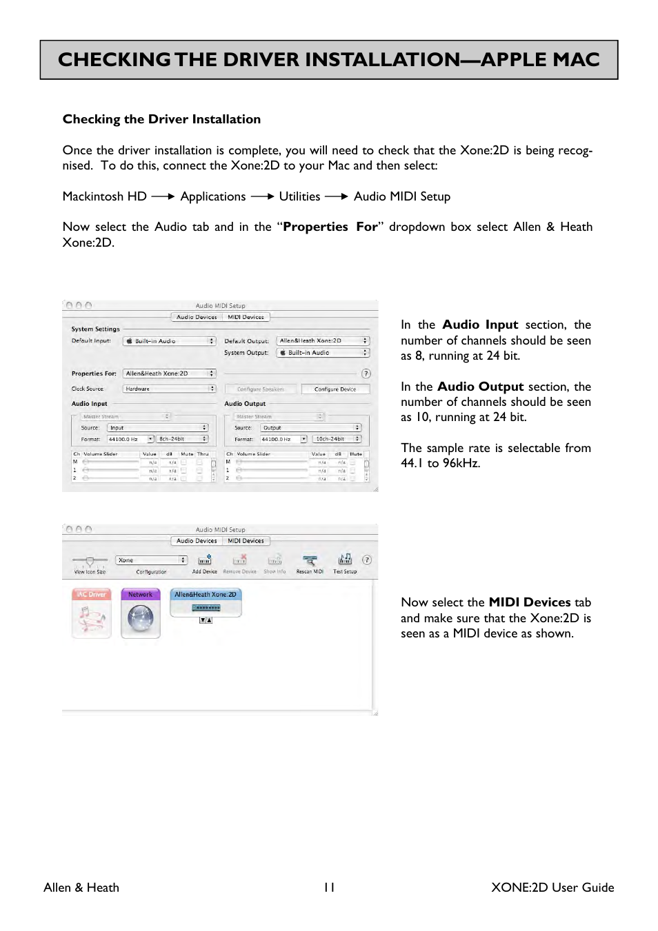 Checking the driver installation—apple mac | Allen&Heath Xone 2D User Manual | Page 11 / 34