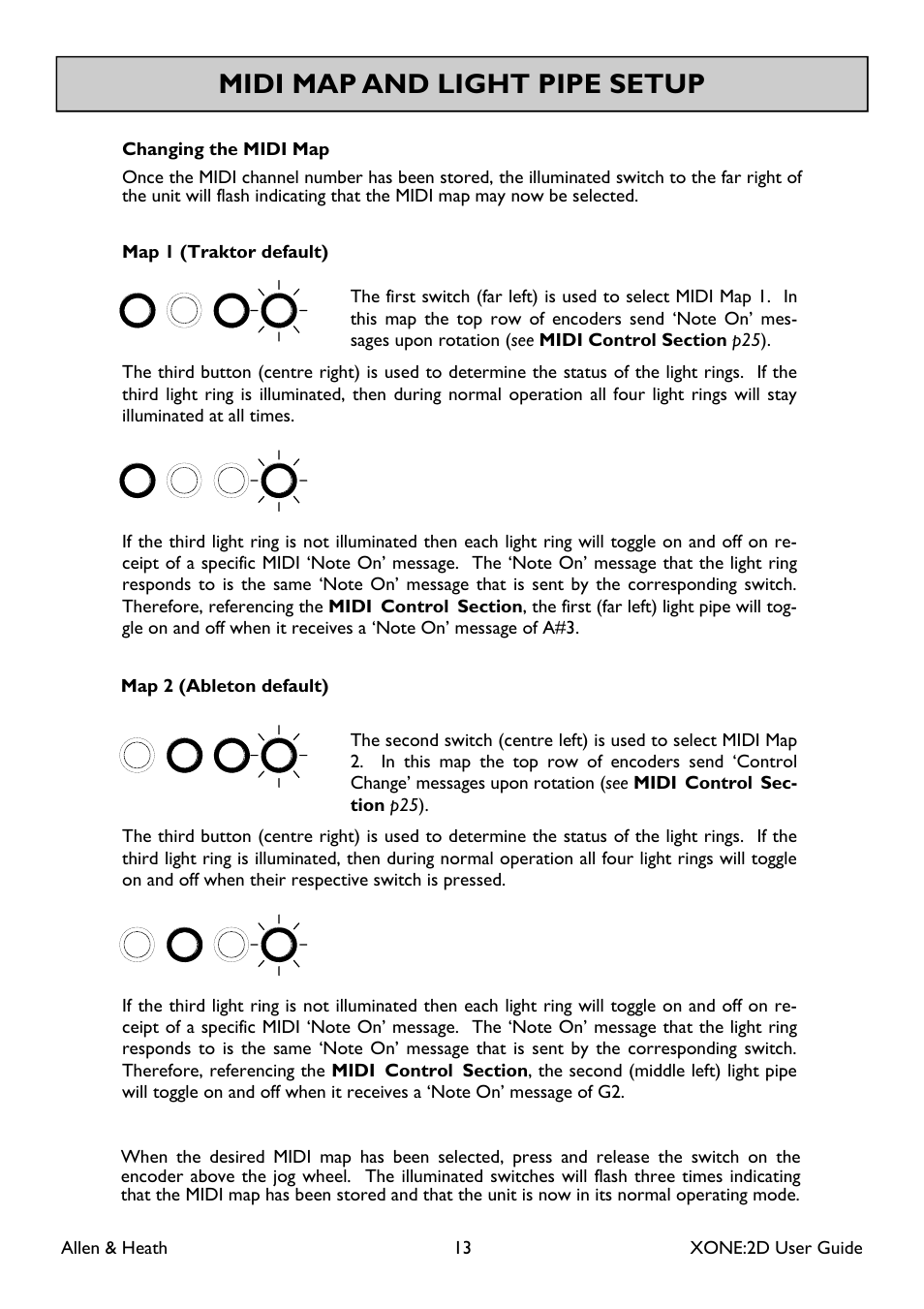 Midi map and light pipe setup | Allen&Heath Xone 2D User Manual | Page 13 / 34