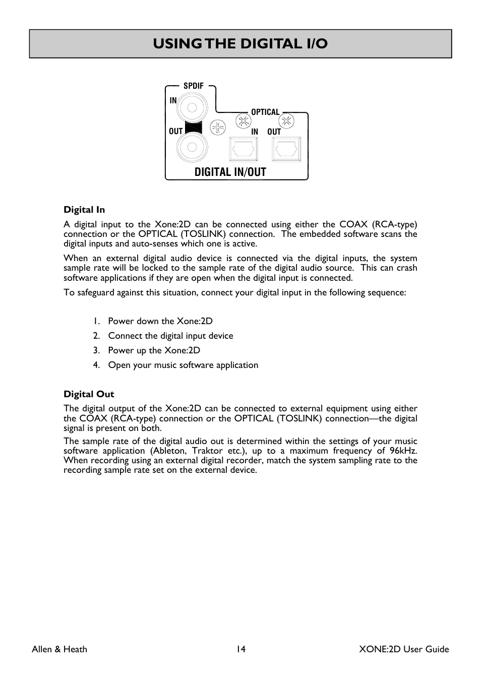 Using the digital i/o | Allen&Heath Xone 2D User Manual | Page 14 / 34