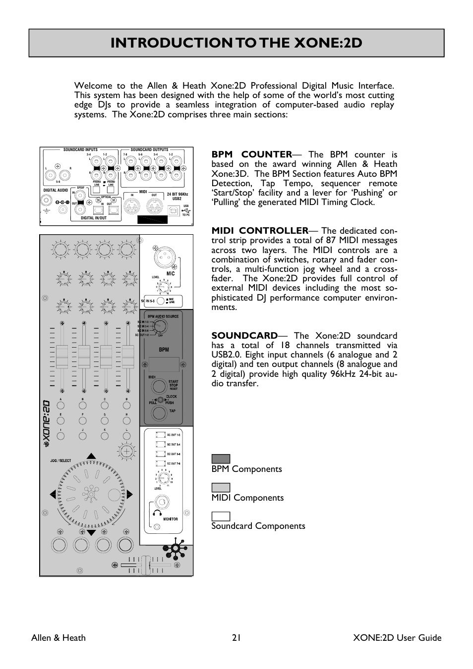 Introduction to the xone:2d, Allen & heath 21 xone:2d user guide | Allen&Heath Xone 2D User Manual | Page 21 / 34