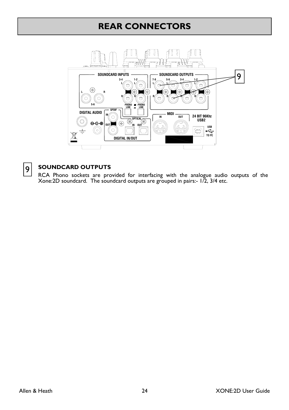 Rear connectors 9, Allen & heath 24 xone:2d user guide | Allen&Heath Xone 2D User Manual | Page 24 / 34