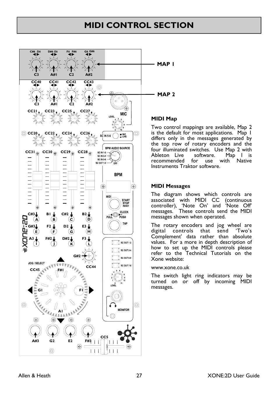 Allen & heath 27 xone:2d user guide, Map 1 map 2 | Allen&Heath Xone 2D User Manual | Page 27 / 34