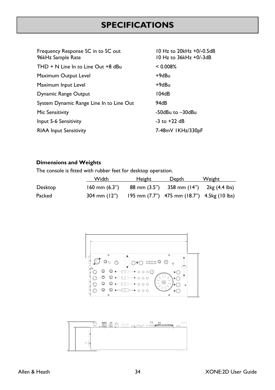 Specifications | Allen&Heath Xone 2D User Manual | Page 34 / 34