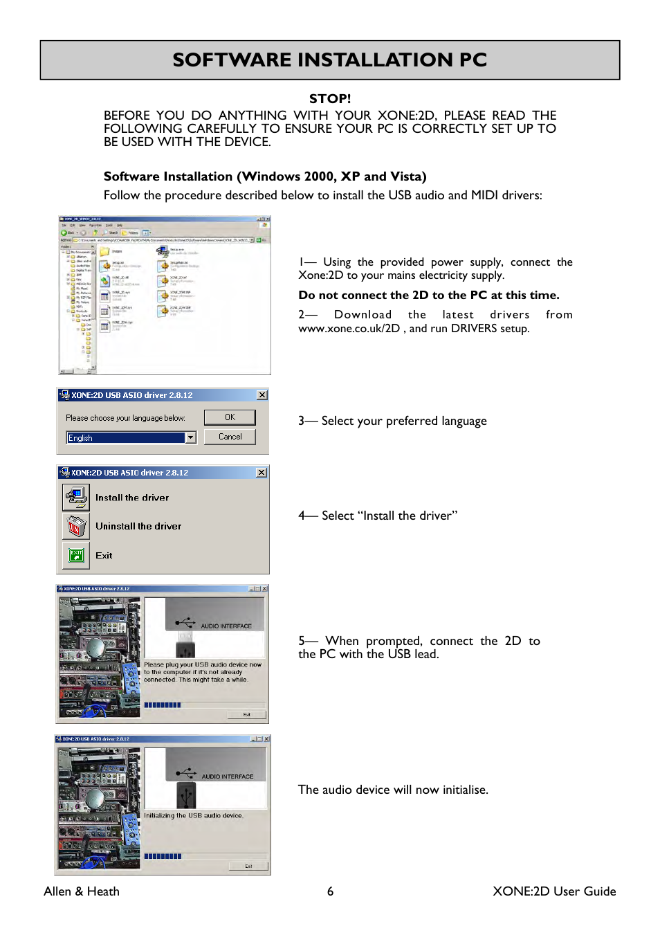 Software installation pc | Allen&Heath Xone 2D User Manual | Page 6 / 34