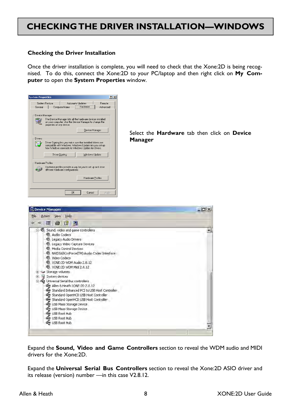 Checking the driver installation—windows | Allen&Heath Xone 2D User Manual | Page 8 / 34