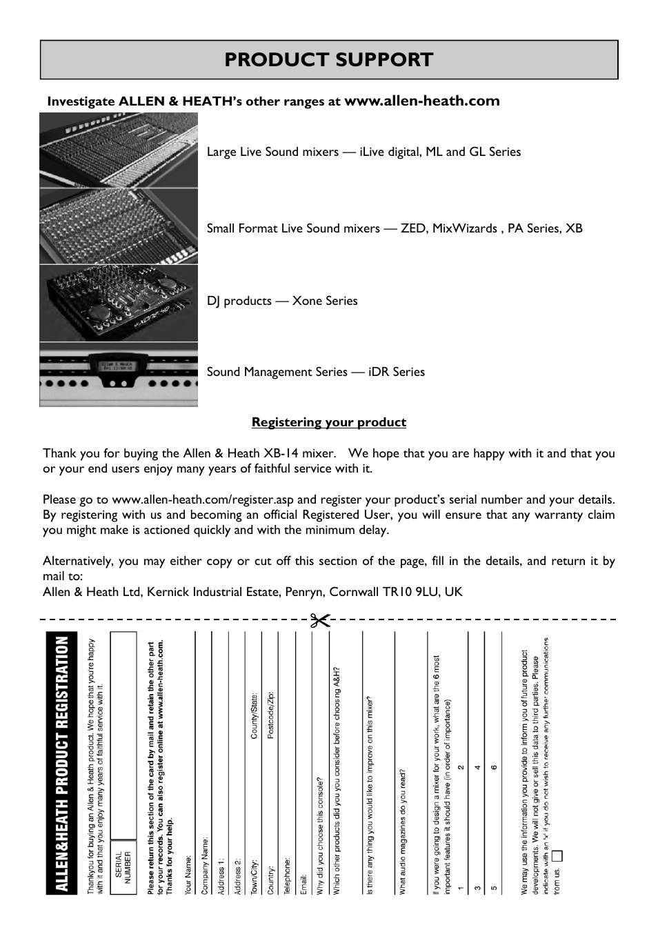 Product support | Allen&Heath XB 14 User Manual | Page 36 / 40