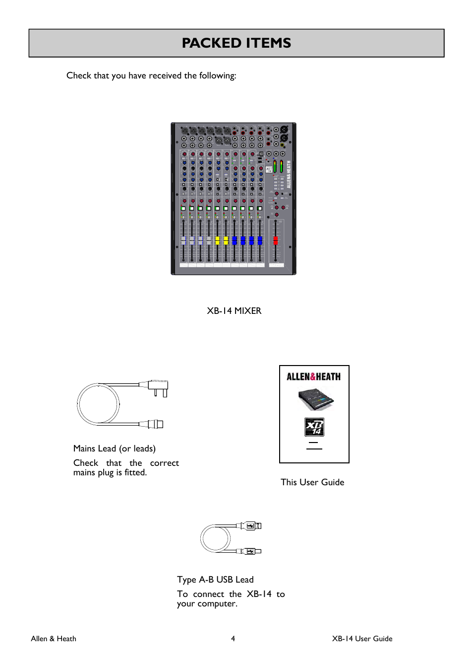 Packed items | Allen&Heath XB 14 User Manual | Page 4 / 40