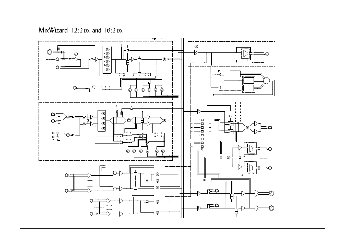 Block diagram, 0l[:l]dug, Dqg#49=5 | Wz16:2dx, Wz12:2dx u, Aux sends 1-6, Monitor, Mic/line inputs, Dual stereo inputs, Stereo return 1 (effects) stereo return 2 | Allen&Heath WZ12 2DX User Manual | Page 28 / 28