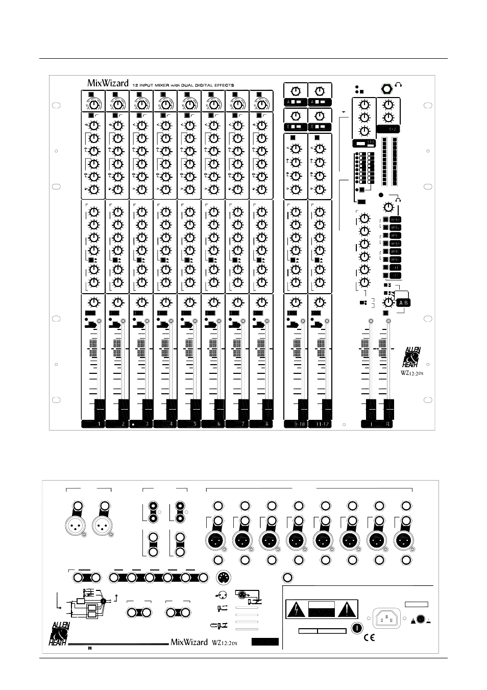 Wz12:2dx front panel, Wz12:2dx, Ront | Anel, Ayout, 0l[:l]dug, Wz16:2dx, Wz12:2dx u, Uide, 3st1 | Allen&Heath WZ12 2DX User Manual | Page 7 / 28