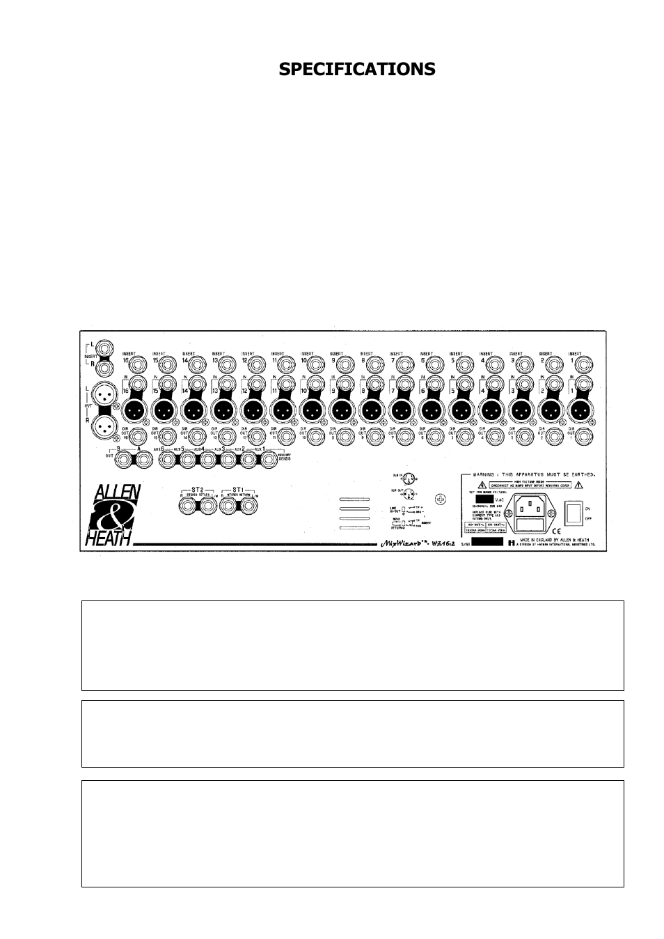 Connections, Specifications | Allen&Heath WZ16 2 User Manual | Page 9 / 16