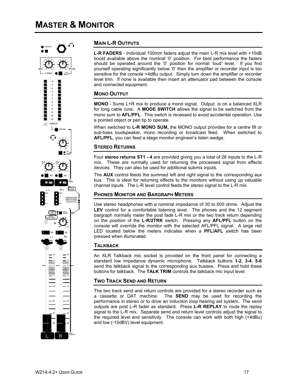Aster, Onitor, Wz14:4:2 | Utputs, Utput, Tereo, Eturns, Hones, Onitor and, Argraph | Allen&Heath WZ14-4-2 MK2 User Manual | Page 17 / 24