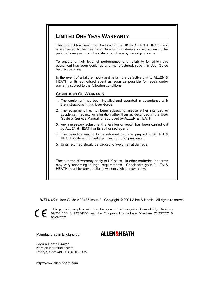 Allen & heath | Allen&Heath WZ14-4-2 MK2 User Manual | Page 2 / 24