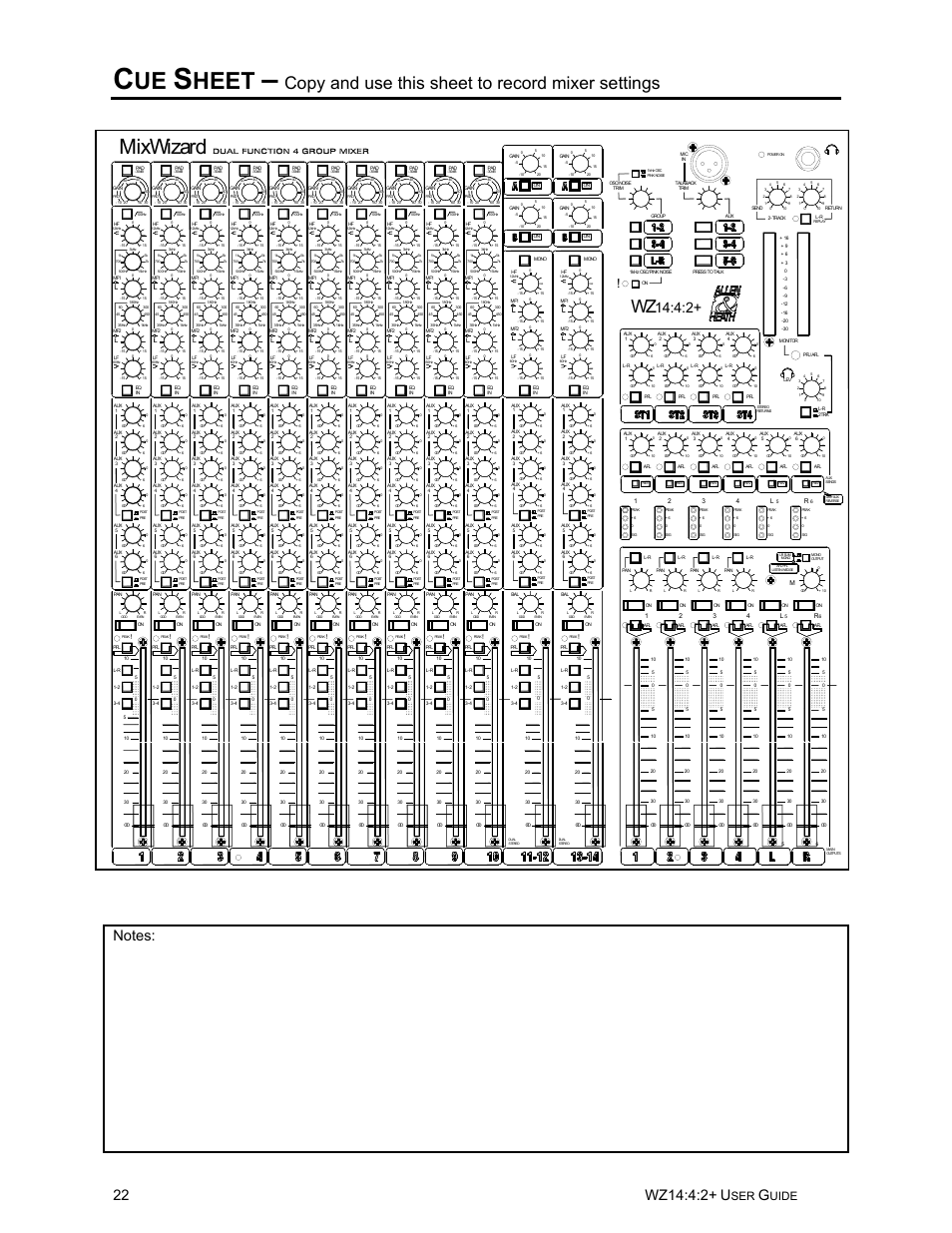 Heet, Mixwizard, Copy and use this sheet to record mixer settings | Uide | Allen&Heath WZ14-4-2 MK2 User Manual | Page 22 / 24