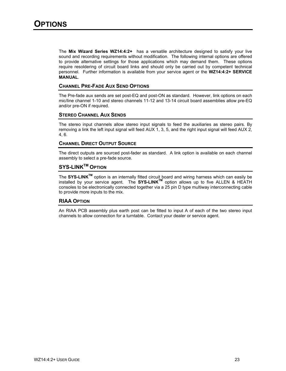 Ptions | Allen&Heath WZ14-4-2 MK2 User Manual | Page 23 / 24