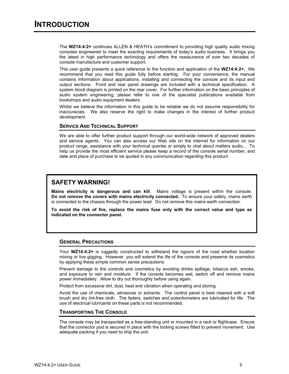 Ntroduction, Safety warning | Allen&Heath WZ14-4-2 MK2 User Manual | Page 5 / 24