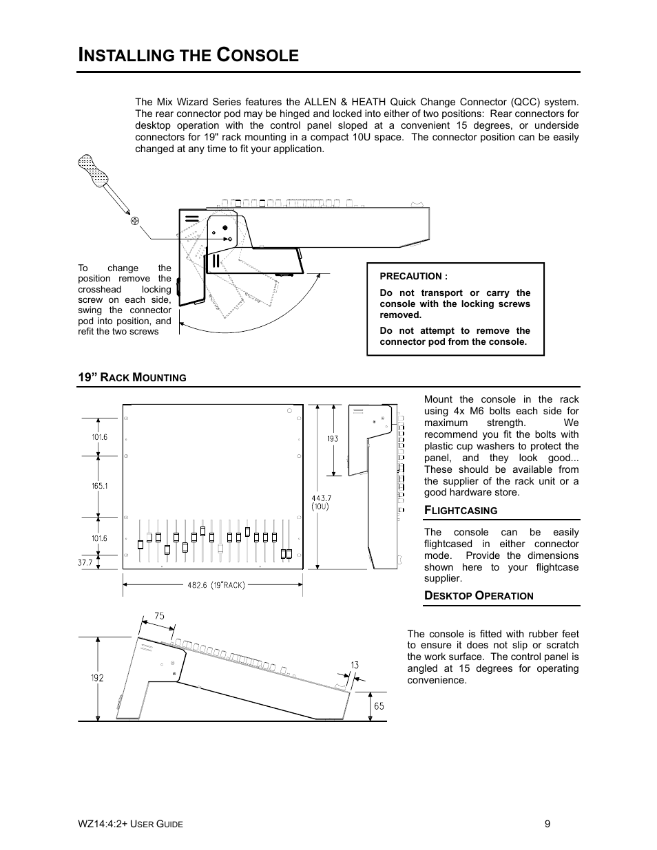 Nstalling the, Onsole | Allen&Heath WZ14-4-2 MK2 User Manual | Page 9 / 24