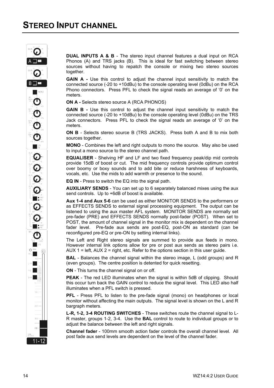 Tereo, Nput channel | Allen&Heath WZ14-4-2 User Manual | Page 14 / 21