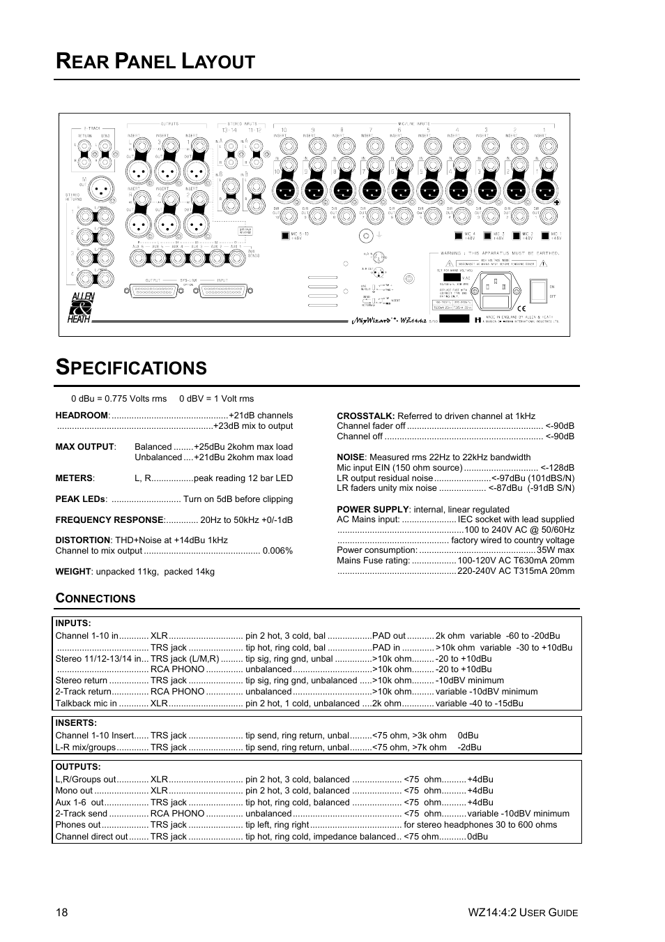 Anel, Ayout, Pecifications | Allen&Heath WZ14-4-2 User Manual | Page 18 / 21