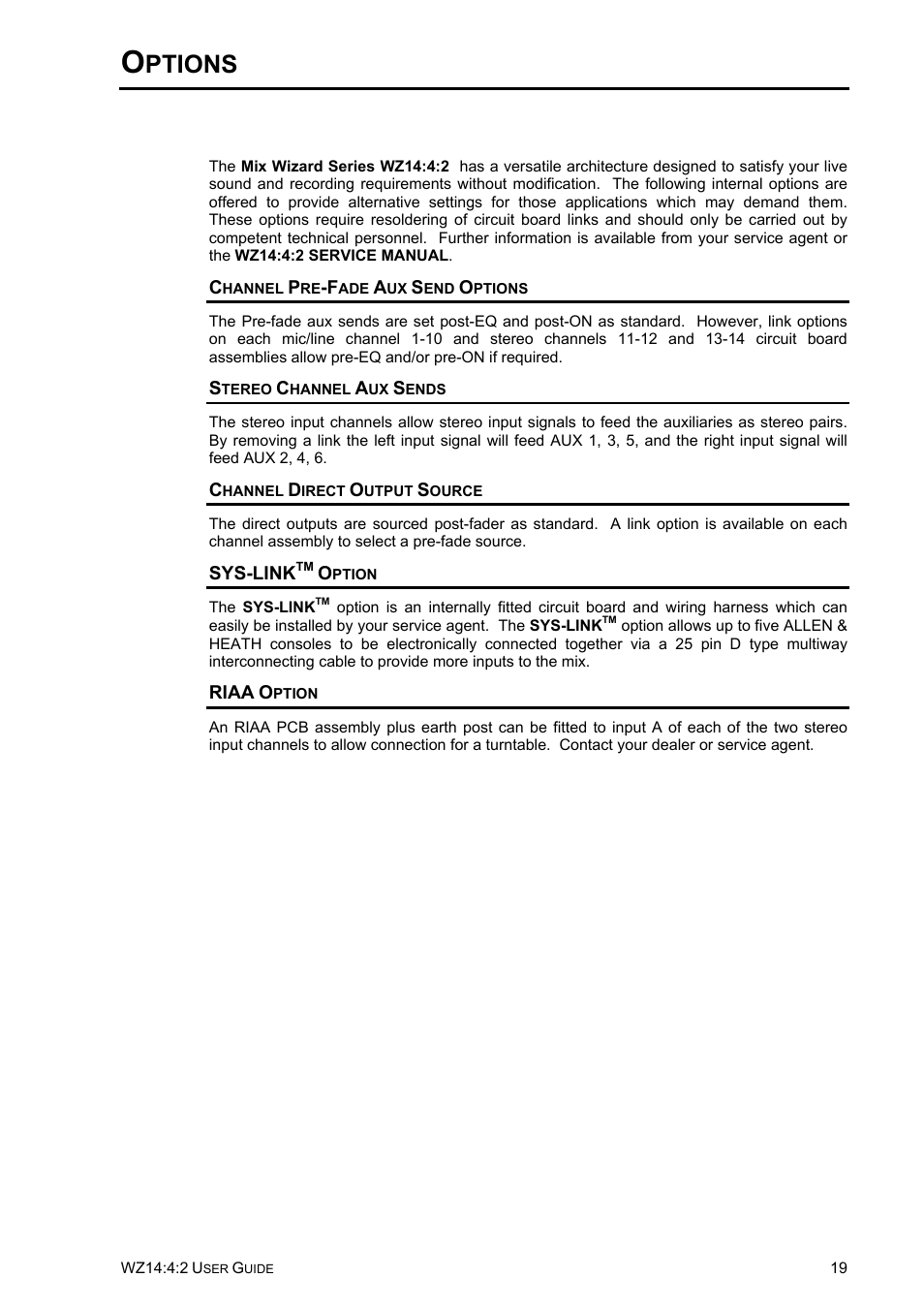 Ptions | Allen&Heath WZ14-4-2 User Manual | Page 19 / 21