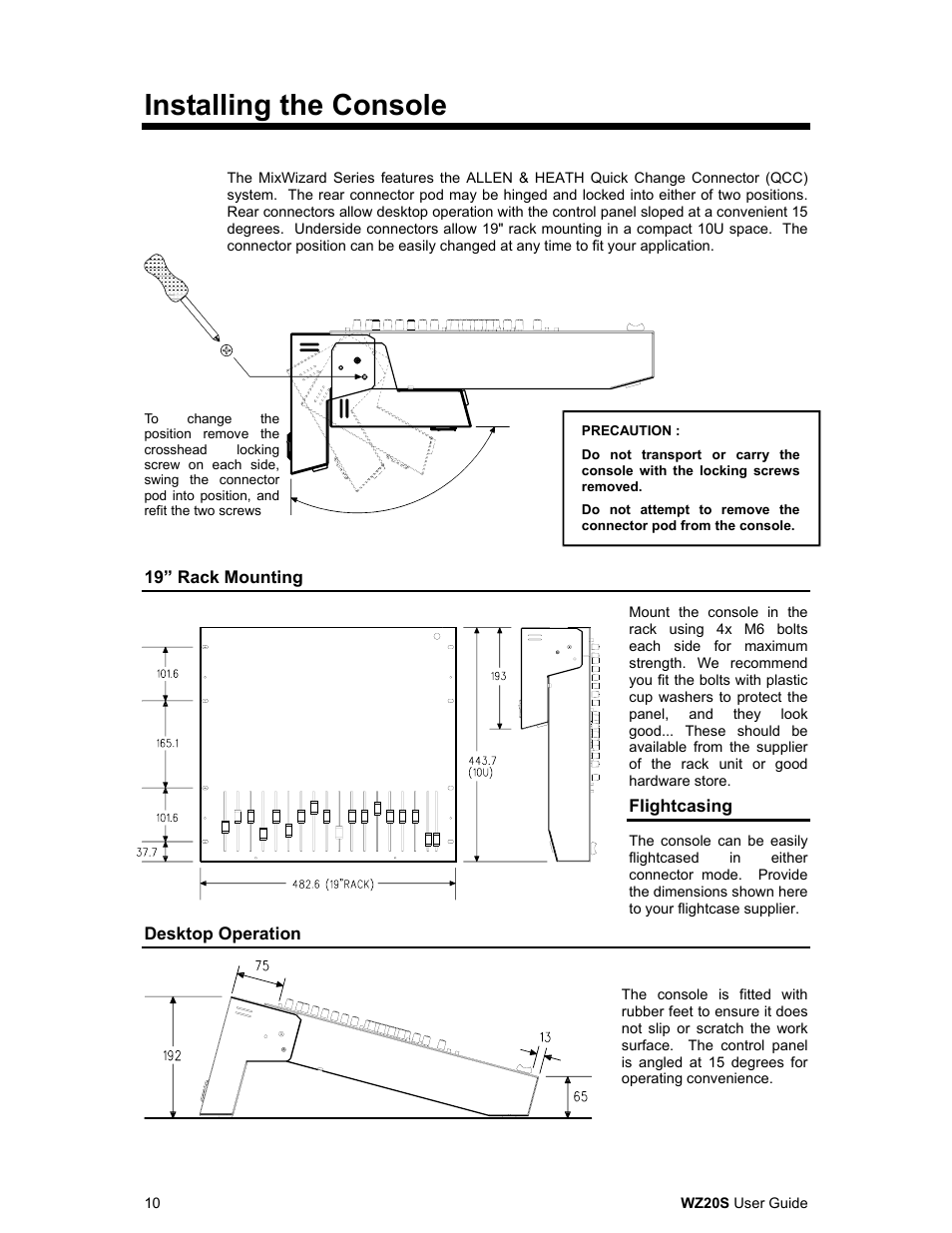 Installing the console | Allen&Heath WZ 20S USER GUIDE User Manual | Page 10 / 35
