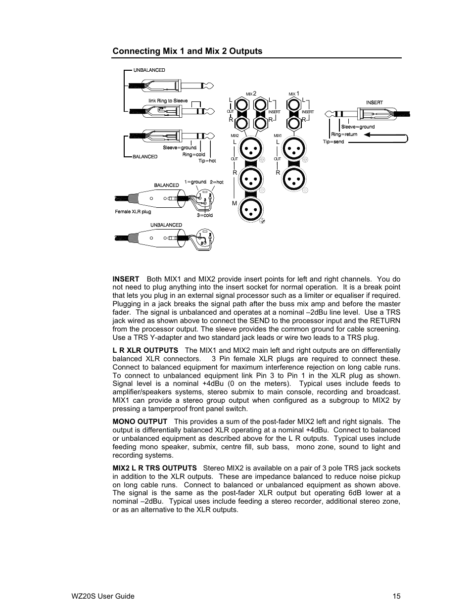 Connecting mix 1 and mix 2 outputs | Allen&Heath WZ 20S USER GUIDE User Manual | Page 15 / 35