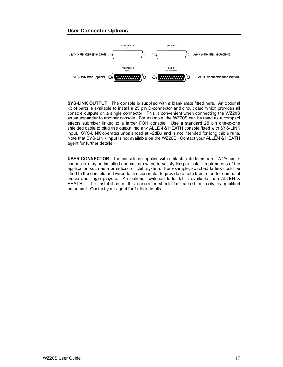 User connector options | Allen&Heath WZ 20S USER GUIDE User Manual | Page 17 / 35