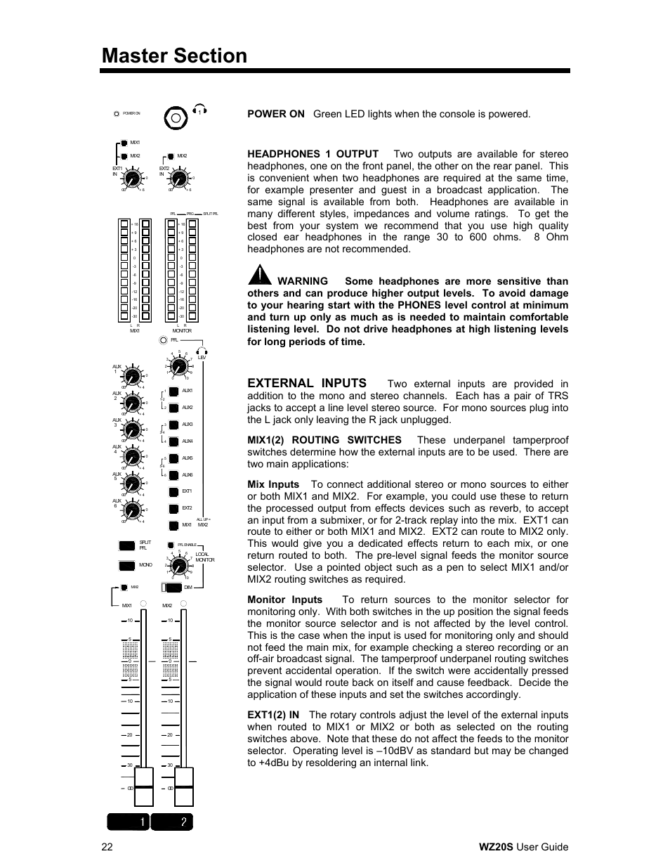 External inputs, 22 wz20s user guide | Allen&Heath WZ 20S USER GUIDE User Manual | Page 22 / 35