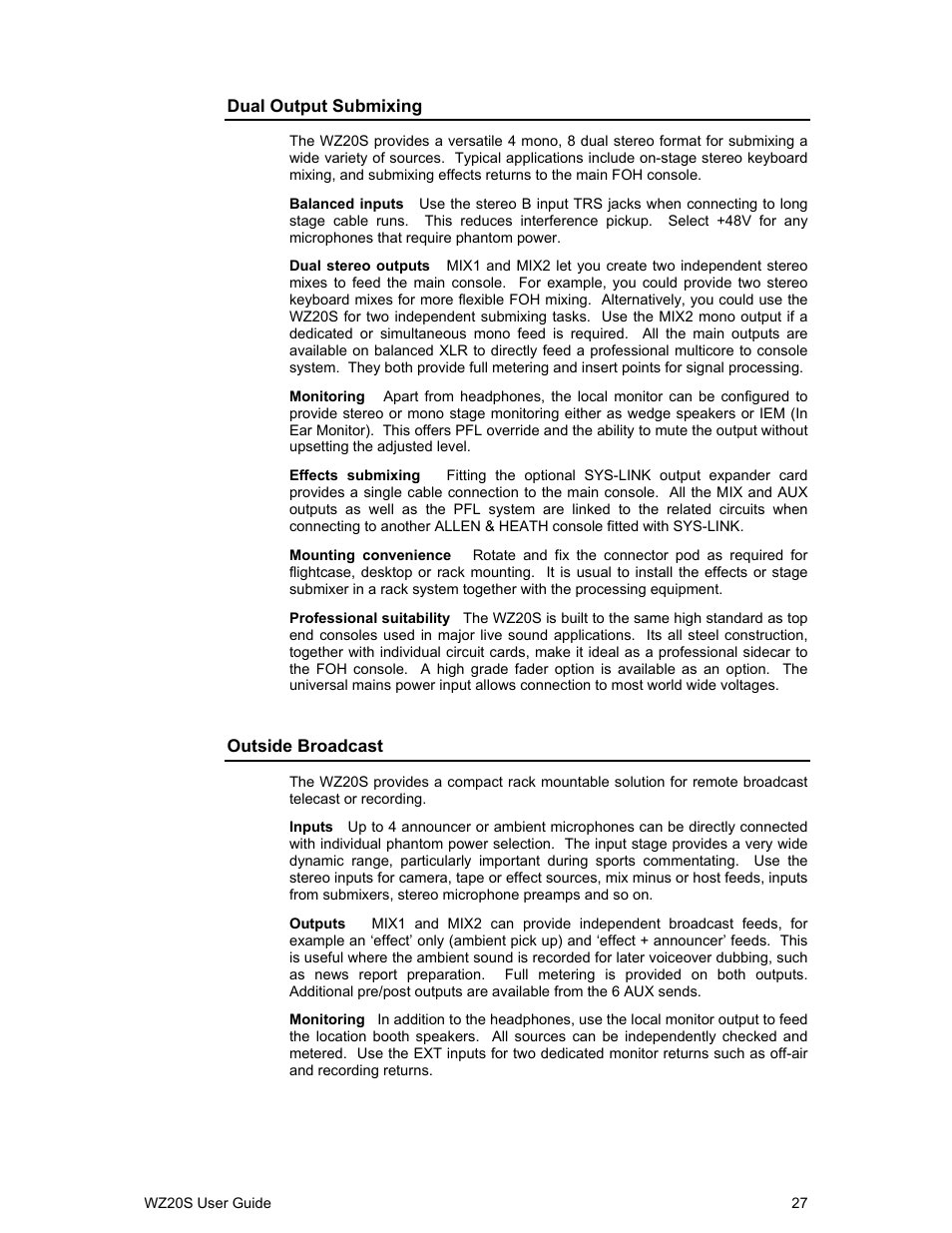 Allen&Heath WZ 20S USER GUIDE User Manual | Page 27 / 35