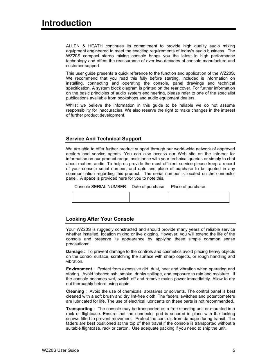 Introduction | Allen&Heath WZ 20S USER GUIDE User Manual | Page 5 / 35