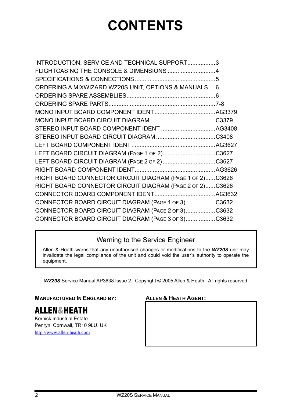 Allen&Heath WZ 20S SERVICE MANUAL User Manual | Page 3 / 23