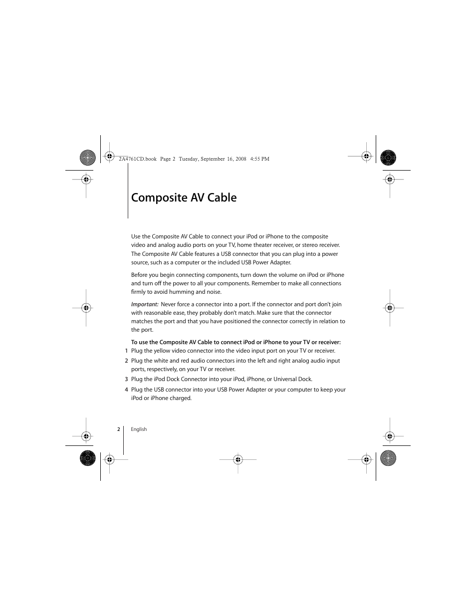 Composite av cable | Apple Composite AV Cable User Manual | Page 2 / 14