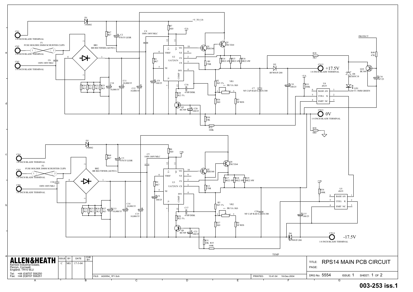 Rps14_003-253_main_1.1, Allen&heath, 253 iss.1 | Rps14 main pcb circuit | Allen&Heath RPS14 User Manual | Page 10 / 18