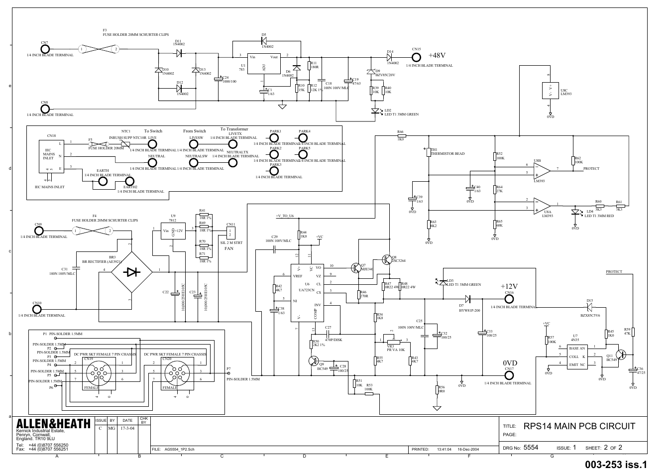 Allen&heath, 253 iss.1, Rps14 main pcb circuit | Allen&Heath RPS14 User Manual | Page 11 / 18