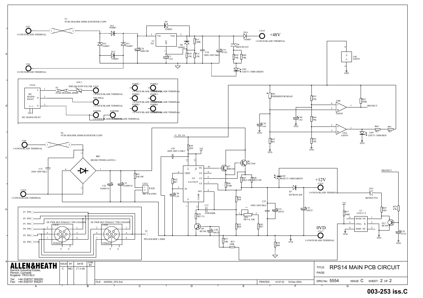 Allen&heath, 253 iss.c, Rps14 main pcb circuit | Allen&Heath RPS14 User Manual | Page 14 / 18
