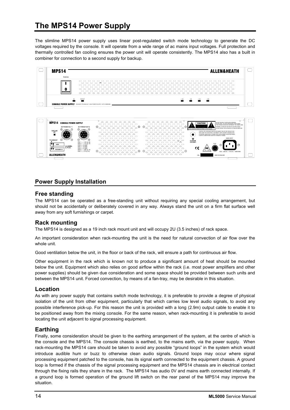 Avis: risque de choc electrique - ne pas ouvrir, The mps14 power supply | Allen&Heath ML5000 SERVICE MANUAL User Manual | Page 15 / 135