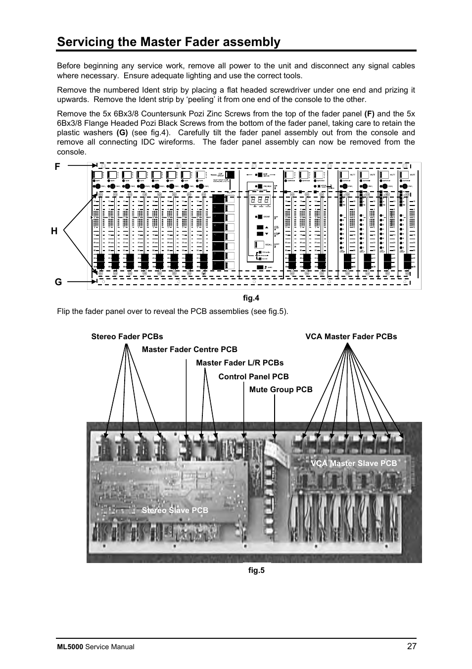 Servicing the master fader assembly | Allen&Heath ML5000 SERVICE MANUAL User Manual | Page 28 / 135