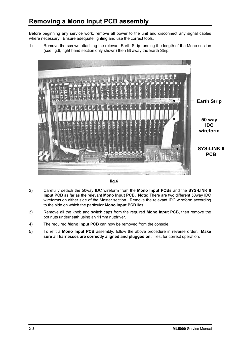 Removing a mono input pcb assembly | Allen&Heath ML5000 SERVICE MANUAL User Manual | Page 31 / 135